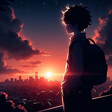 Anime Boy Unleashes Moody Sunset Vibes