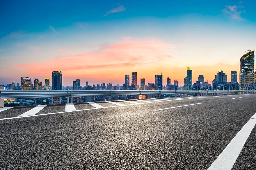 Shanghai Sunset: Deserted Road to a City in Bloom