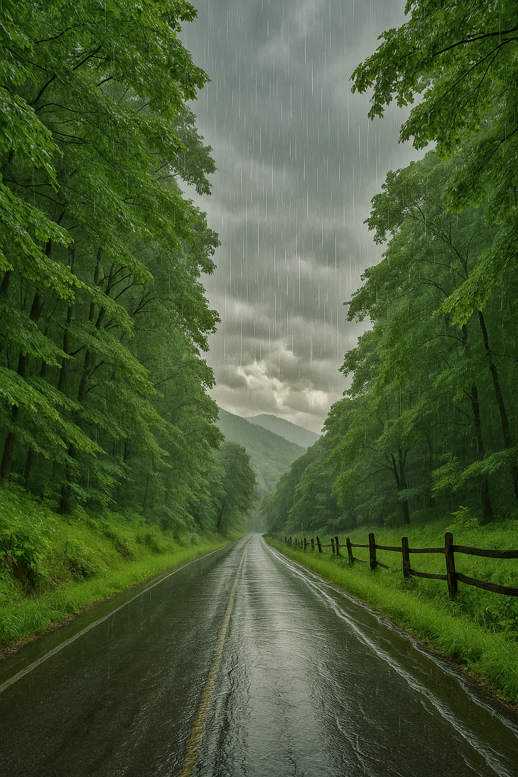 Misty Mountain Drive: Ethereal Green Forest Beauty